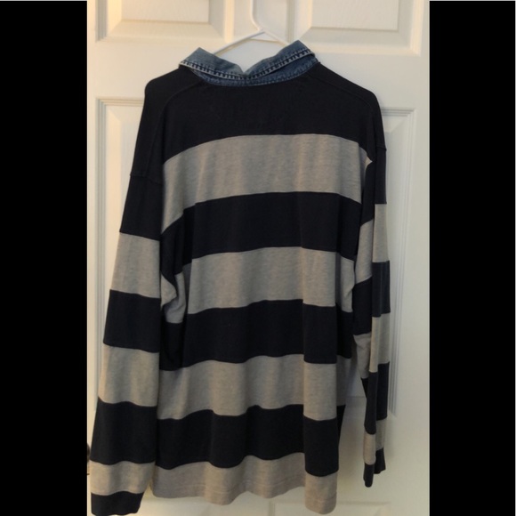 GHBass & Co/long sleeve/stripe polo/large/denim - Picture 2 of 5